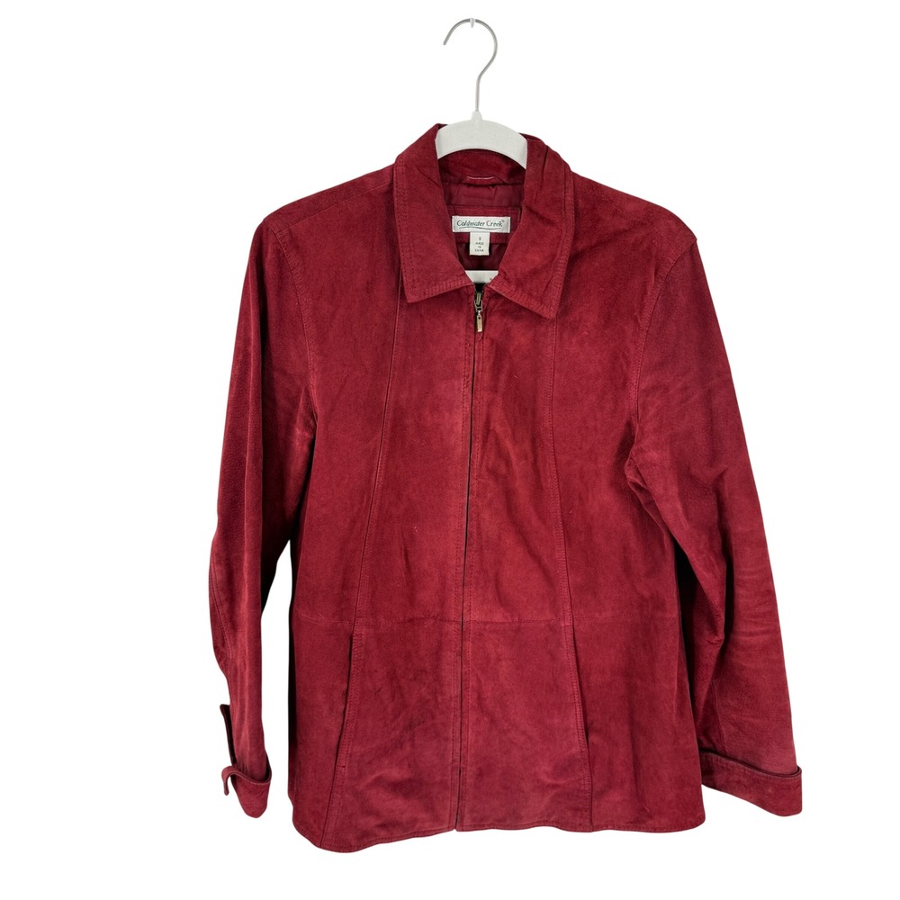Chico's Suede 100% Leather Jacket Red Size 1 Western Boho Minimalist Bold Fall